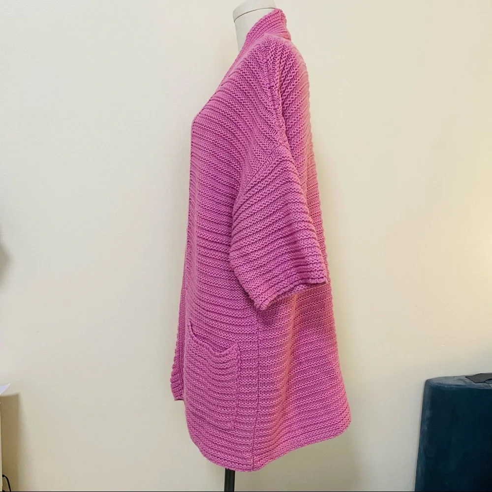CONTEXT Ribbed Open Front Oversized Chunky Pink Cardigan Size Medium - Picture 4 of 10